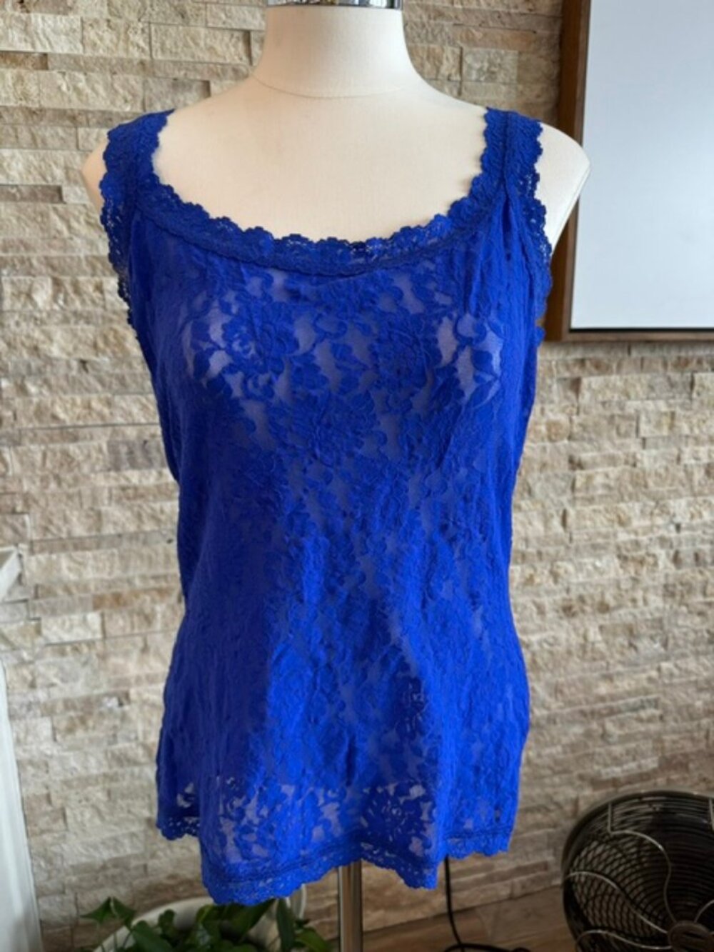 Hanky Panky Signature Lace Unlined Camisole Tank Blue Stretch Scallop Trim L